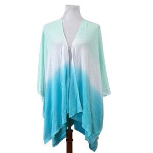 Talbots OS Cotton Modal Blend Knit Open Front Poncho Wrap Ombre Green White Blue